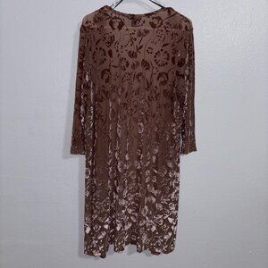 Forever 21 Burnout Velvet Floral Kimono Duster Women’s L Sheer Dusty Rose Brown